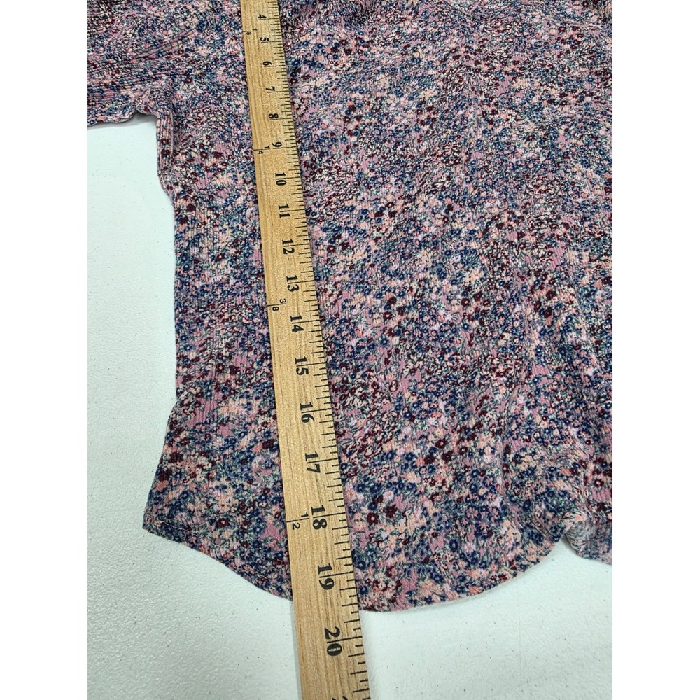 Peasant Blouse Pink Blue Boho Flowy Floral Print Lightweight Charming - Picture 7 of 8